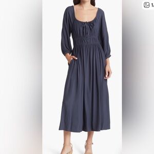 Madewell Twill Sophia Midi Dress Elegant Navy Blue Women's Dress xxs